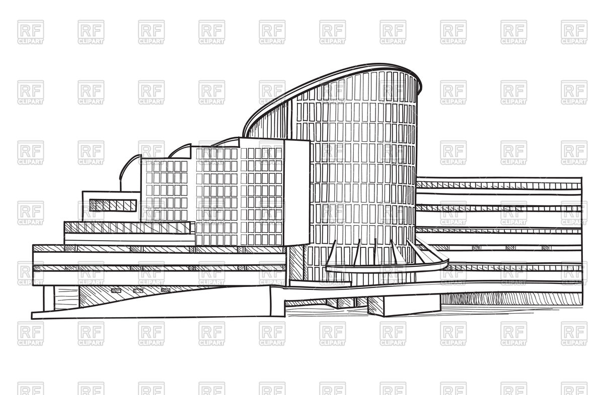 1200x786 City Building Sketch Isolated Vector Image Vector Artwork Of - City Building Sketch