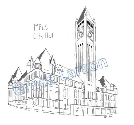 570x532 Mpls City Hall Etsy - City Hall Sketch