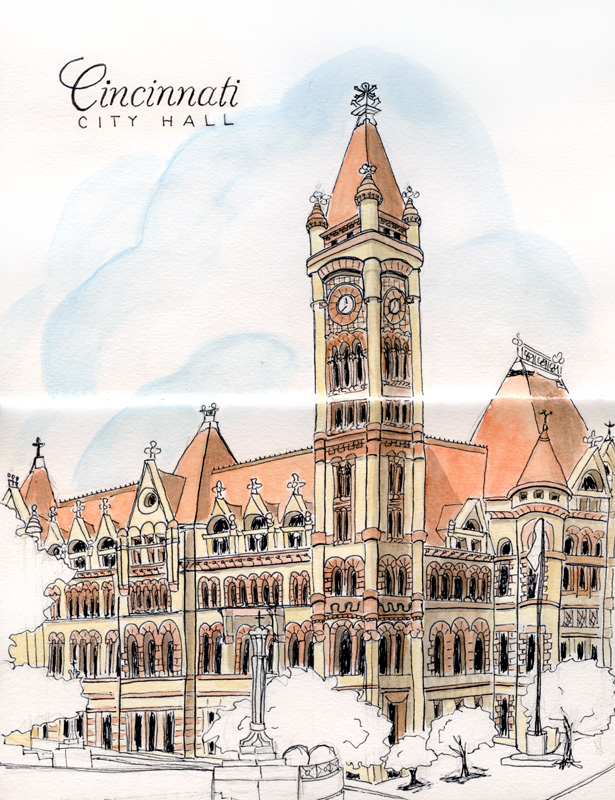 615x800 Nessy Designs Cincinnati City Hall Sketch - City Hall Sketch