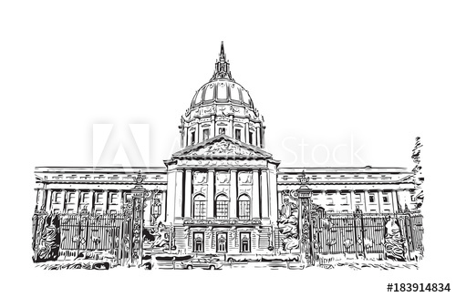 500x326 Sketch Of San Francisco City Hall, California, Usa In Vector - City Hall Sketch
