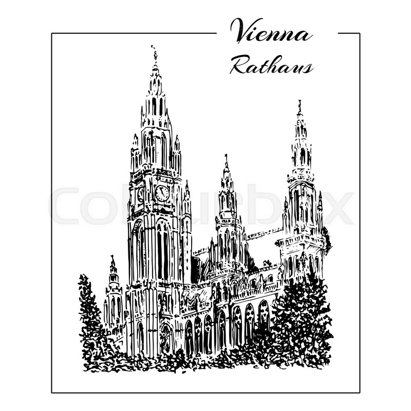 800x800 Vienna Symbol. Vector Hand Drawn Ink Pen Sketch Illustration - City Hall Sketch