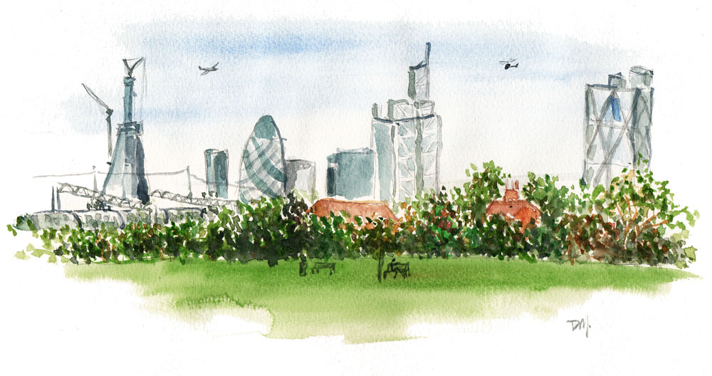 1000x528 Drawn Skyline City Landscape - City Landscape Sketch