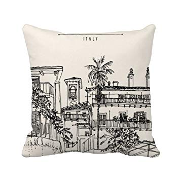 355x355 Italy Rome Sketch City Landscape Square Throw Pillow - City Landscape Sketch