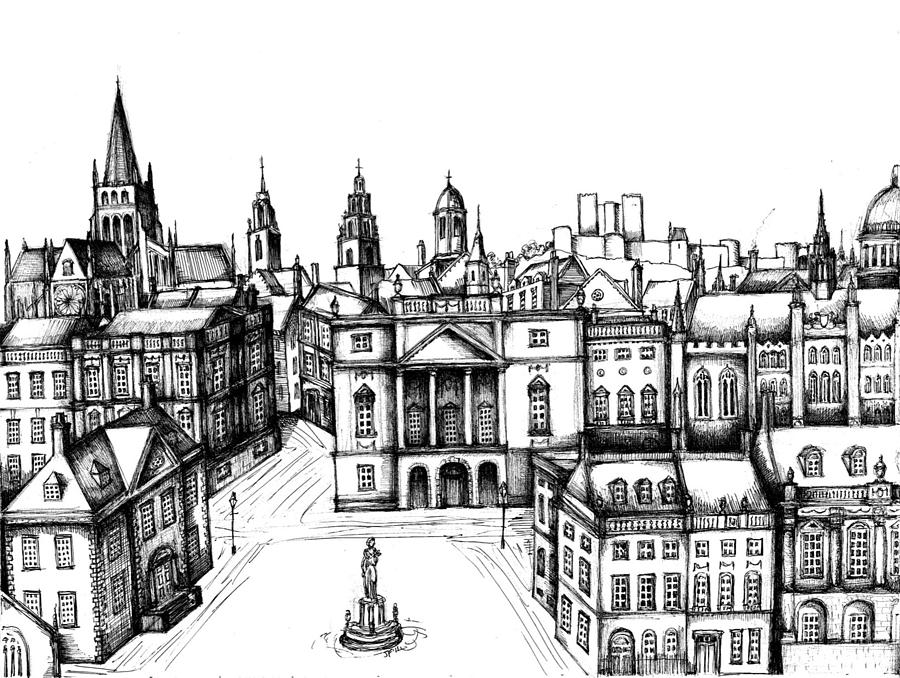 900x678 Architectural Evolution In An Urban Landscape 6 Drawing By James - City Landscape Sketch