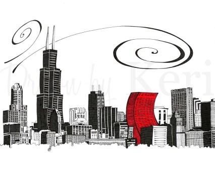 426x336 Drawn Skyline Chicago - City Outline Sketch