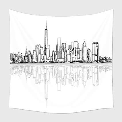 425x425 Home Decor Tapestry Wall Hanging New York City Outline - City Outline Sketch