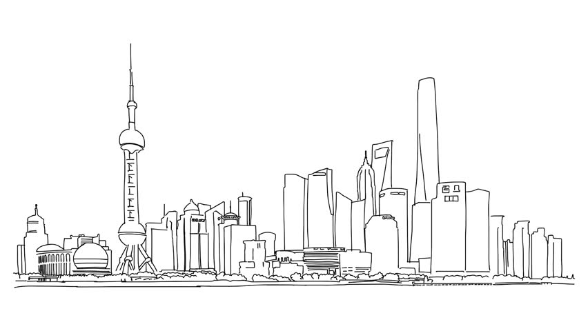 852x480 Shanghai City Outline Animation Hand Stock Footage Video (100 - City Outline Sketch