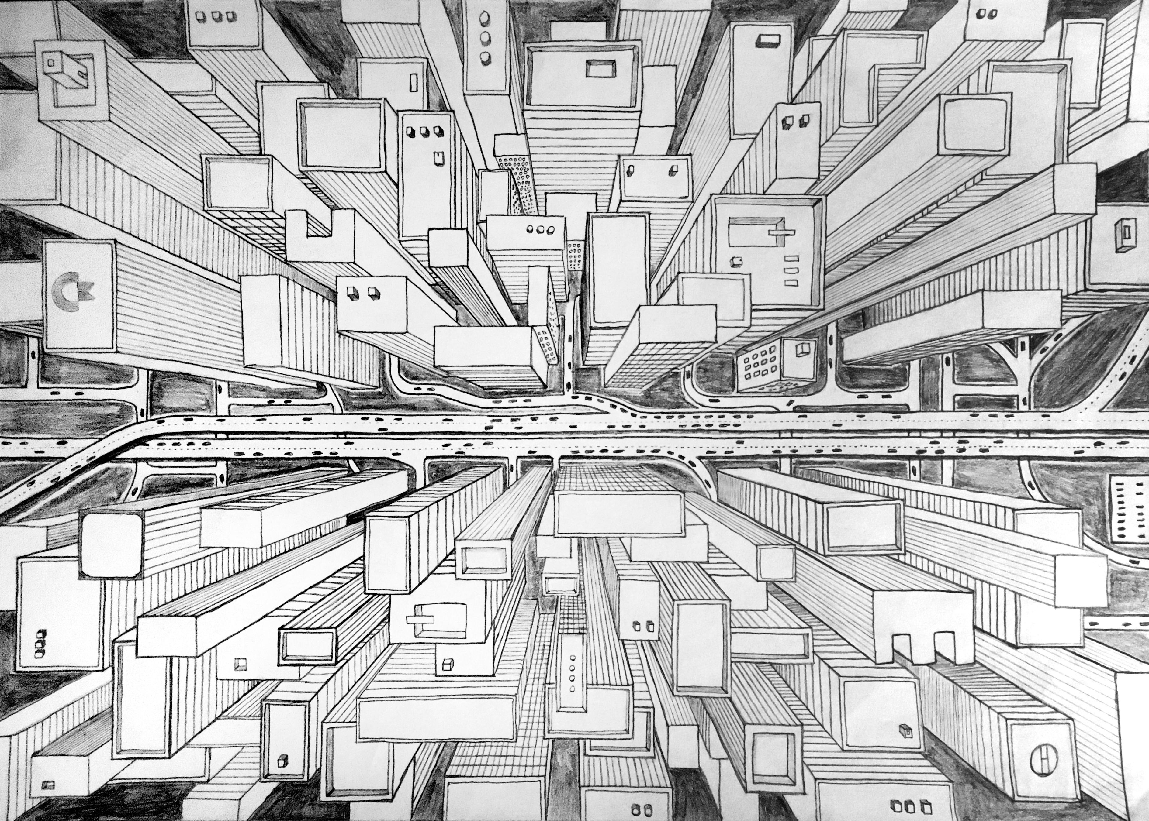 3779x2702 Unknown City, Pencil Drawing, 8.27 11.7 (A4) Art - City Pencil Sketch