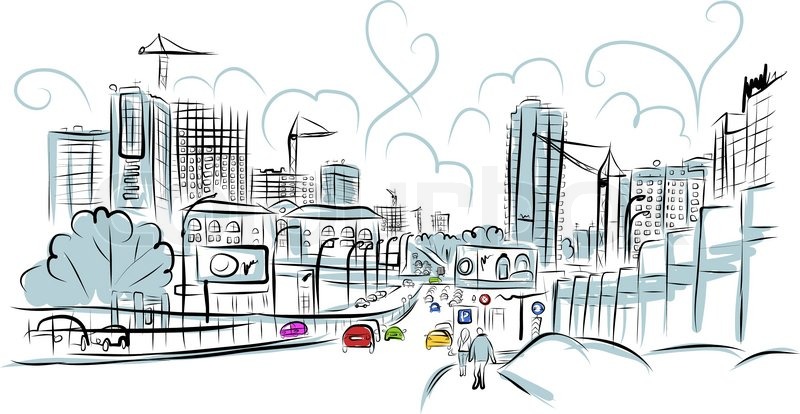 800x414 Sketch Of Traffic Road In City For Your Design Stock Vector - City Sketch