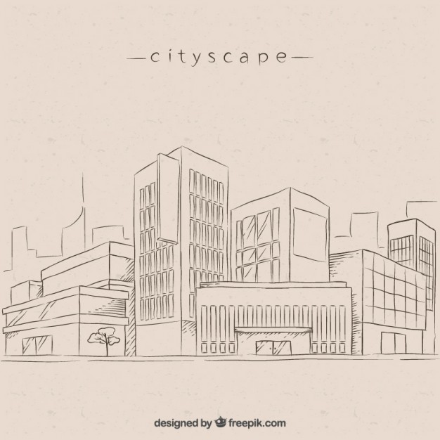626x626 Sketches Modern City Background Vector Free Download - City Sketch