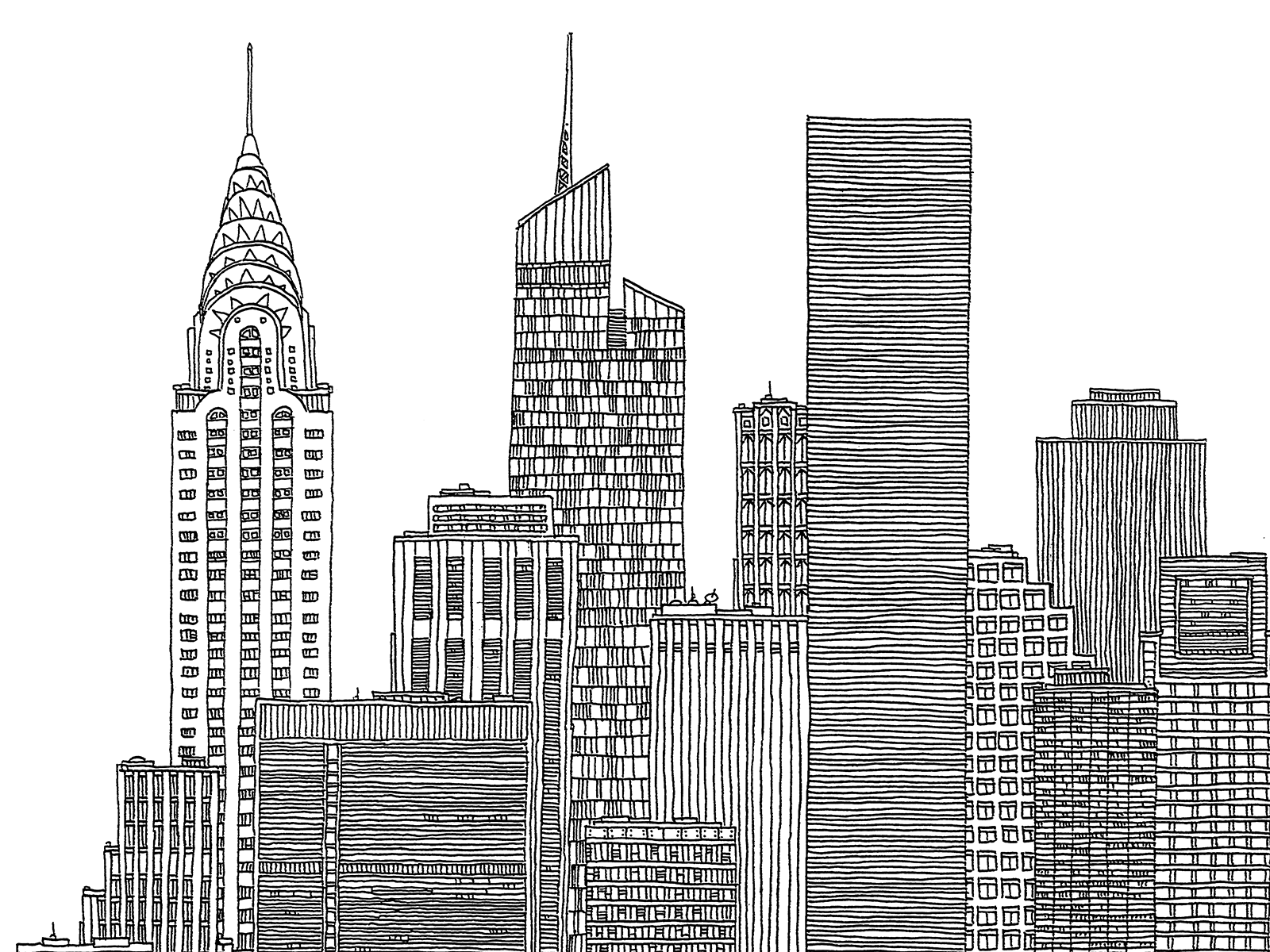 1600x1200 Images For Gt New York City Skyline Black And White Illustration - City Sketch Art