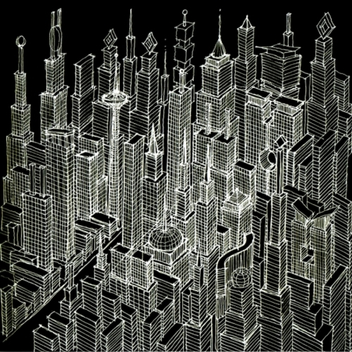 500x500 Abstract Drawing Digital Art Dragon City Sketch By Kevin Dworak - City Sketch Art