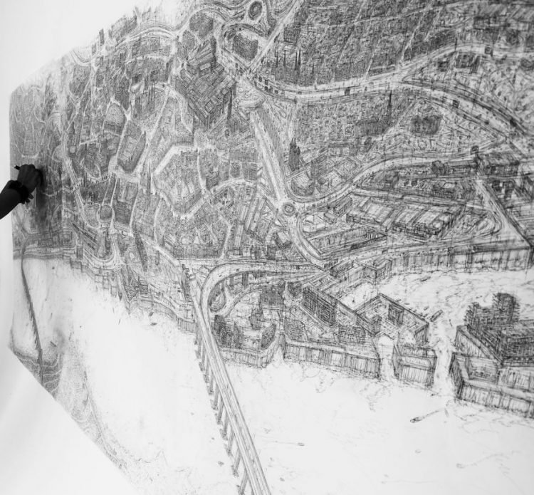 750x695 Self Taught Artist Is On A Mission To Create Incredibly Detailed - City Sketch Art