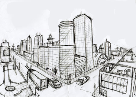 450x323 Drawn City Easy 2 - City Sketch Easy