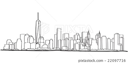 450x221 Free Hand Sketch Of New York City Skyline. - City Skyline Sketch