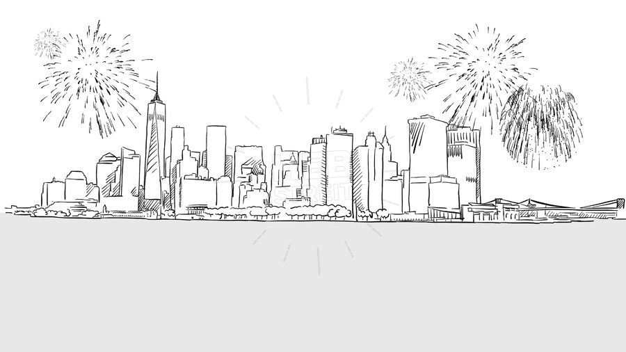 900x506 New York City Skyline Firework Sketch Hebstreits - City Skyline Sketch