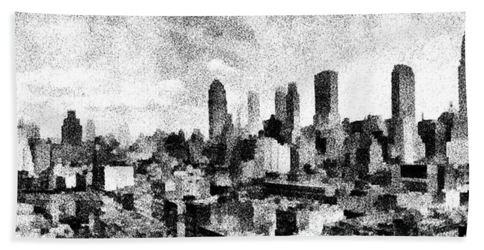 967x500 New York City Skyline Sketch Beach Sheet For Sale By Edward Fielding - City Skyline Sketch