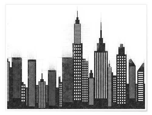 500x378 Radu Bercan Black And White Sketch Of New York City Skyline Poster - City Skyline Sketch