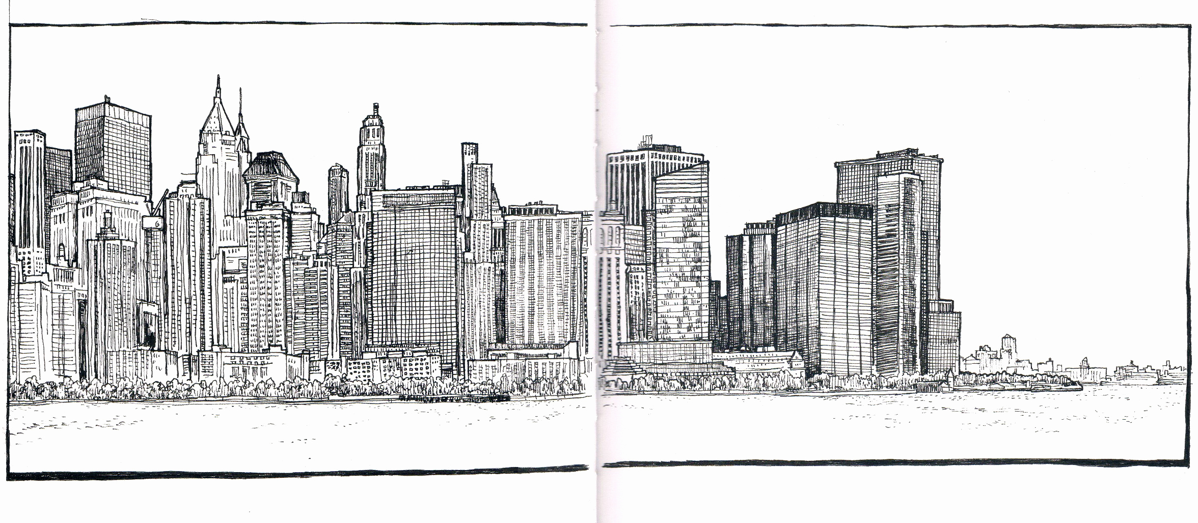 2352x1028 Cityscape Sketch New York City Handmade Ransom Notes - Cityscape Sketch