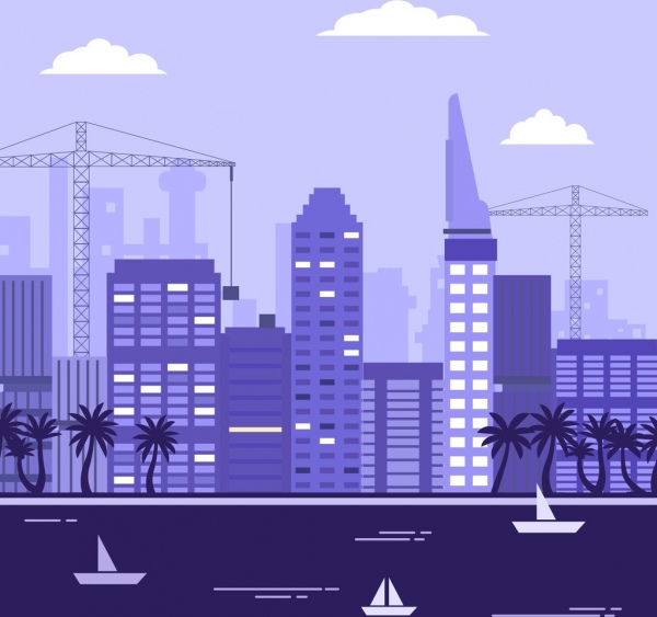 600x563 Cityscape Drawing Blue Modern Sketch Free Vector In Adobe - Cityscape Sketch