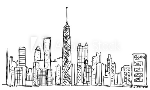 500x301 Cityscape Sketch, Scribbles, Doodle - Cityscape Sketch