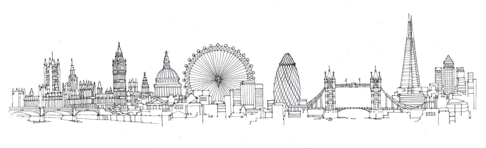 1637x500 London Cityscape Tattoos Drawings, London Skyline - Cityscape Sketch