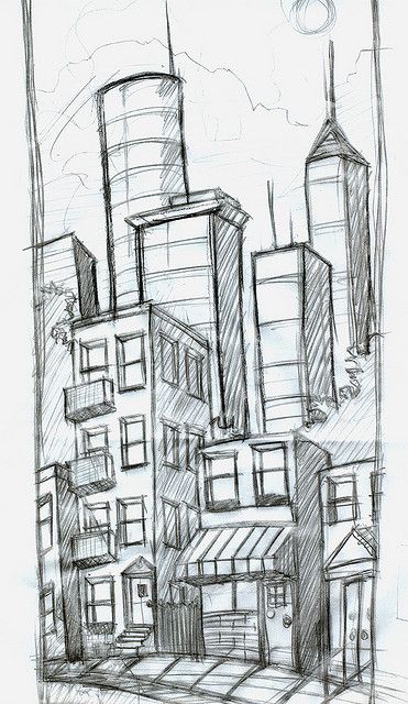 371x640 Cityscape Sketch By Djcaselli, Via Sketches - Cityscape Sketch