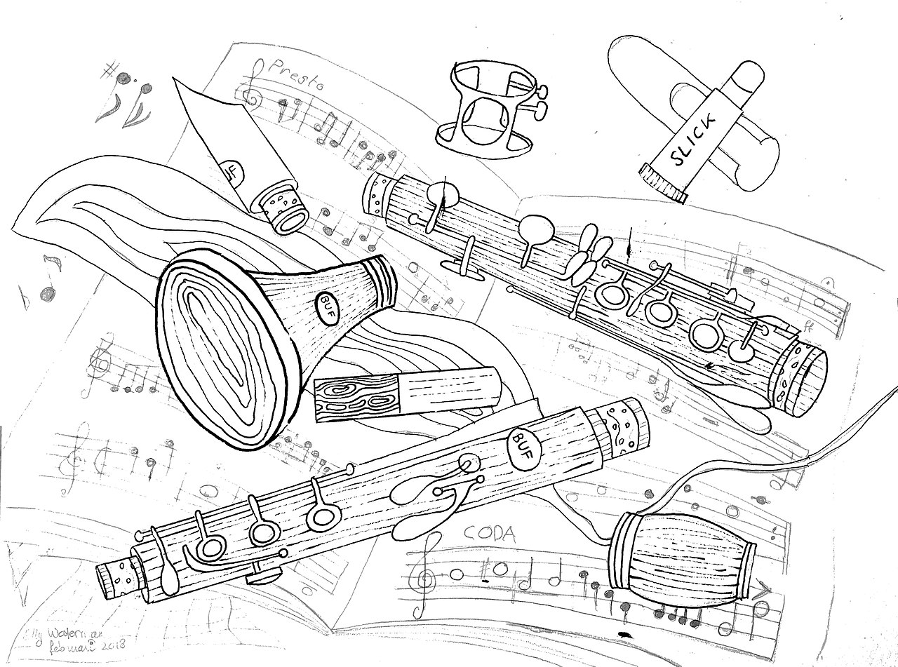1280x951 Filedrawing Of Stillife With Clarinet.jpg - Clarinet Sketch