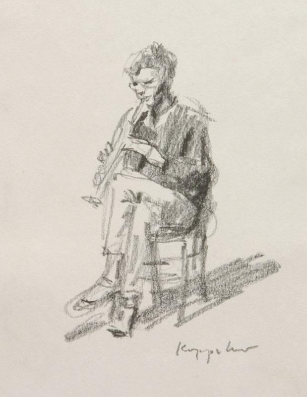 619x800 Drawing Clarinet Player Graphite Frans Koppelaar.nl - Clarinet Sketch