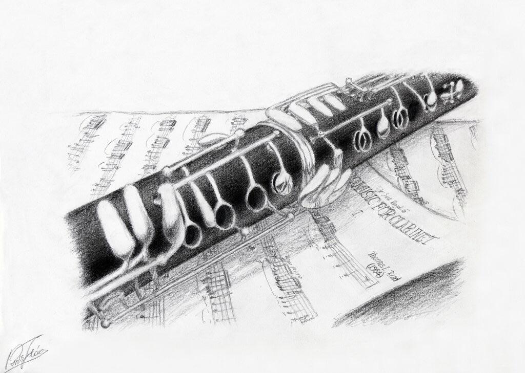 1024x729 Really Good Sketch Or Clarinet Done By Pencil. (Not Made By Me - Clarinet Sketch