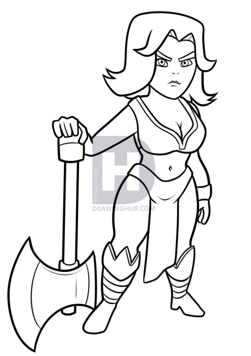507x720 How To Draw Valkyrie From Clash Of Clans, Step By Step, Drawing - Clash Of Clans Sketch