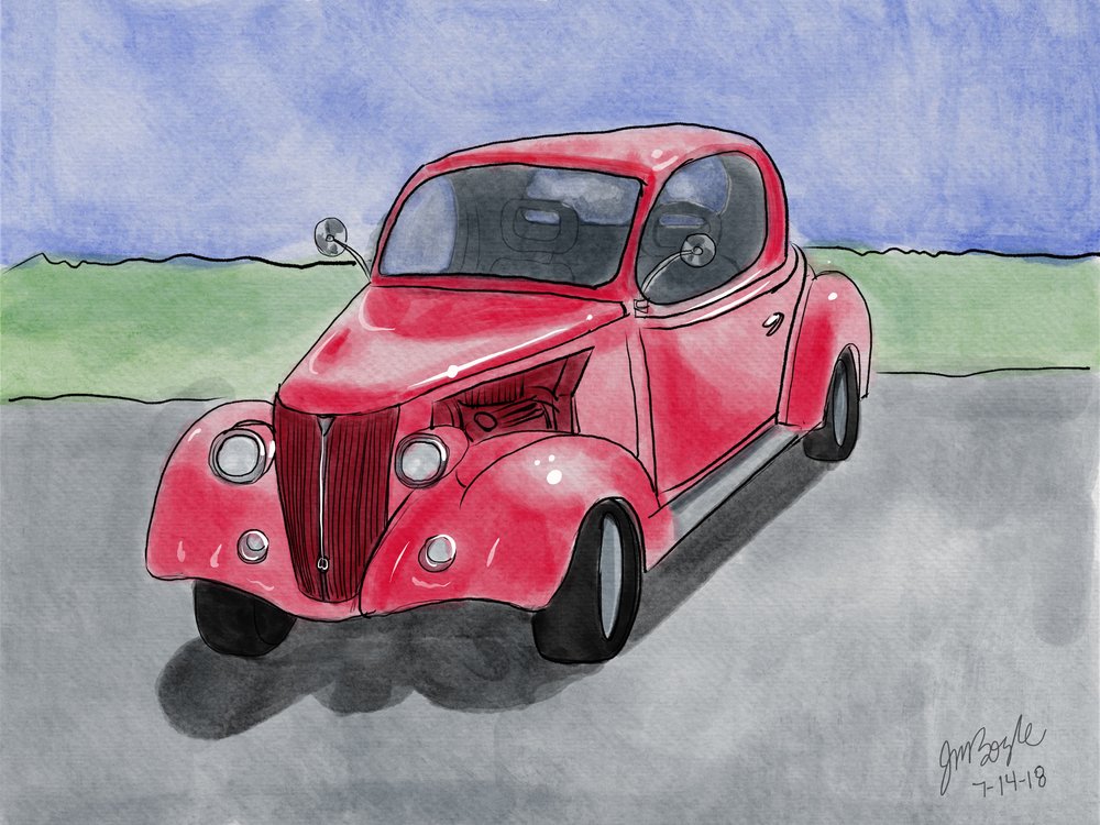 1000x750 Classic Car Digital Watercolor Sketches Judy M Boyle - Classic Car Sketches