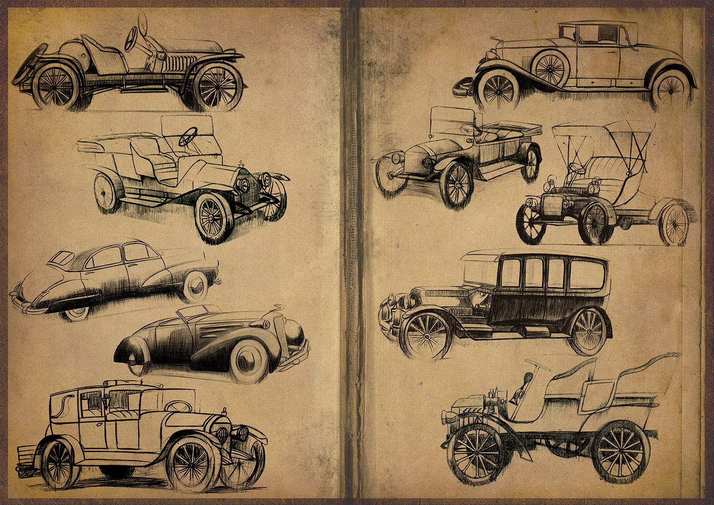 1400x990 Vintage Car Sketches On Behance - Classic Car Sketches