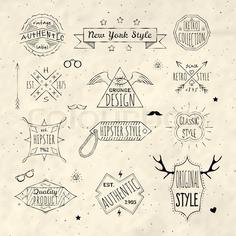800x800 High Quality Premium Retro Classic Hipster Grunge Trademark - Classic Doodle Sketch