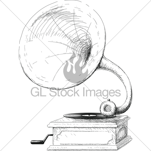 500x500 Old Gramophone Sketch Gl Stock Images - Classic Doodle Sketch