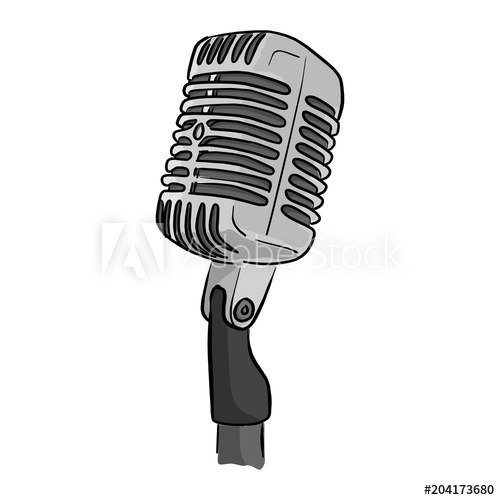 500x500 Retro Style Classic Microphone With The Word On The Air Vector - Classic Doodle Sketch