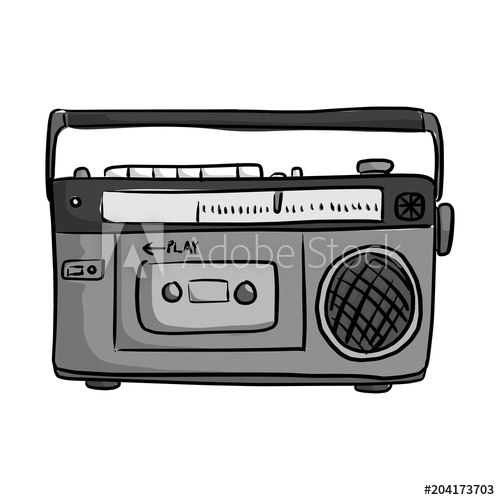 500x500 Retro Classic Tape Radio Player Vector Illustration Sketch Doodle - Classic Doodle Sketch