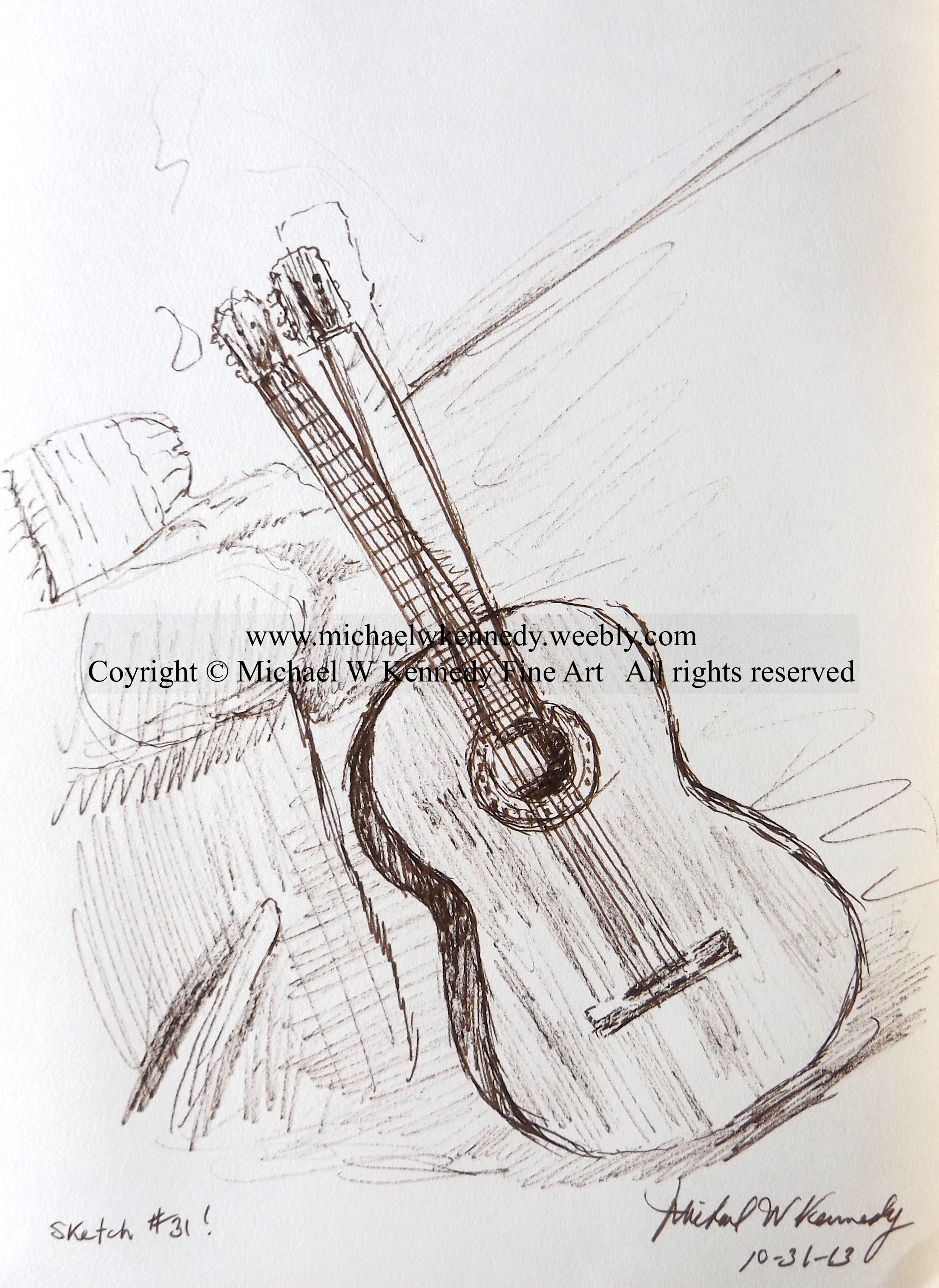 2205x3024 Classical Guitar, 11 X 8.5, Sharpie On Sketch Paper, Still Life - Classical Guitar Sketch