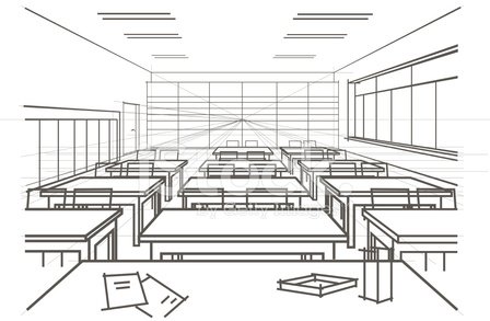 448x293 Linear Architectural Sketch Interior Classroom Stock Vectors - Classroom Sketch