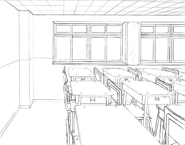 630x492 Room Sketching Interior Perspective Classroom Setting Room - Classroom Sketch