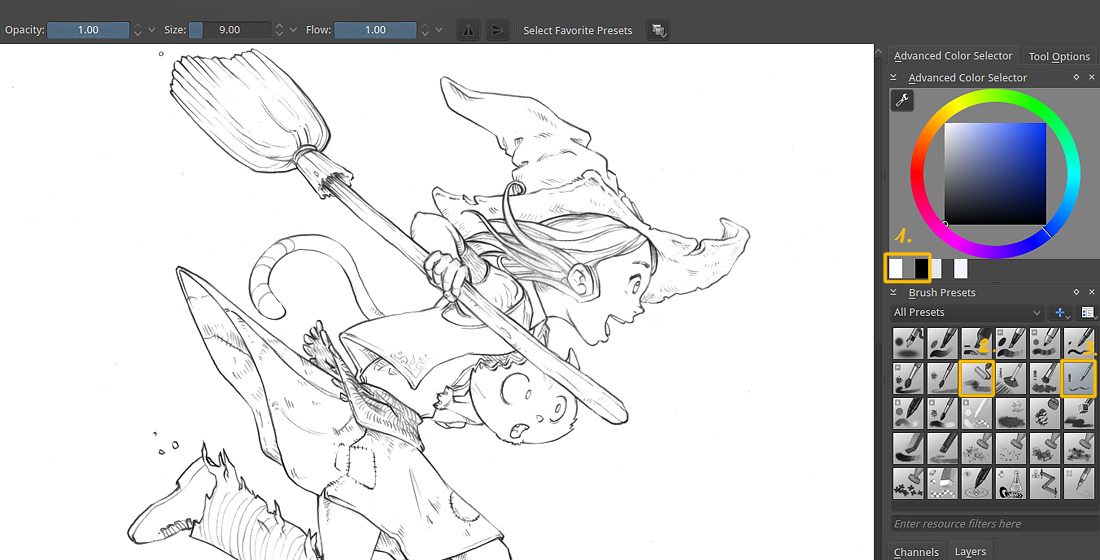 1100x560 From Blue Sketch To Digital In Krita - Clean Sketch