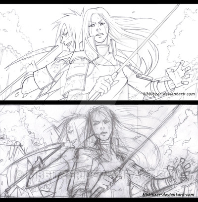 400x409 Madara And Hashirama Clean And Dirty Sketch By Kibbitzer On - Clean Sketch