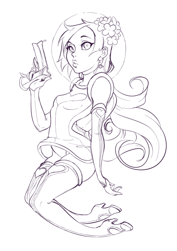 600x849 Space Pin Up - Clean Sketch