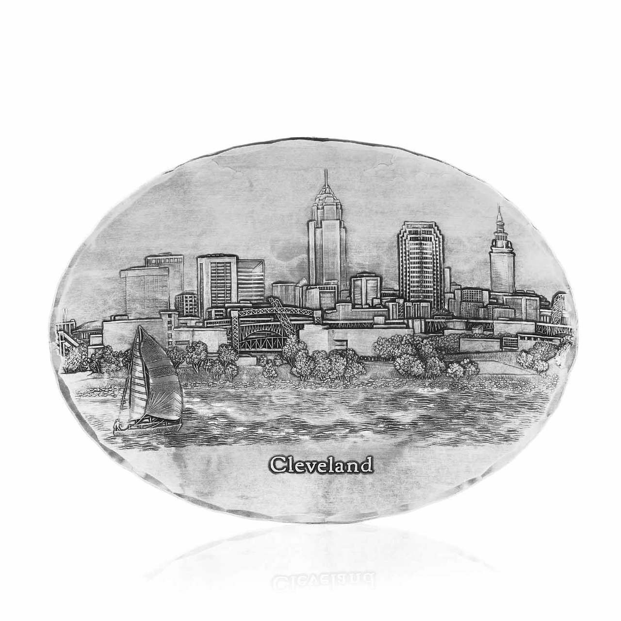 1280x1280 Cleveland Skyline Small Oval Dish - Cleveland Skyline Sketch