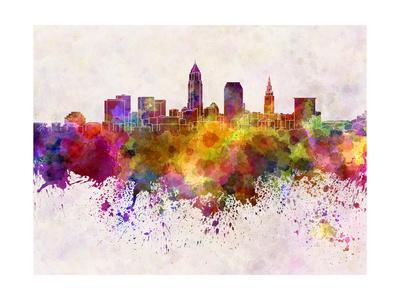 400x300 Cleveland Skyline In Watercolor Background Art Print By Paulrommer - Cleveland Skyline Sketch