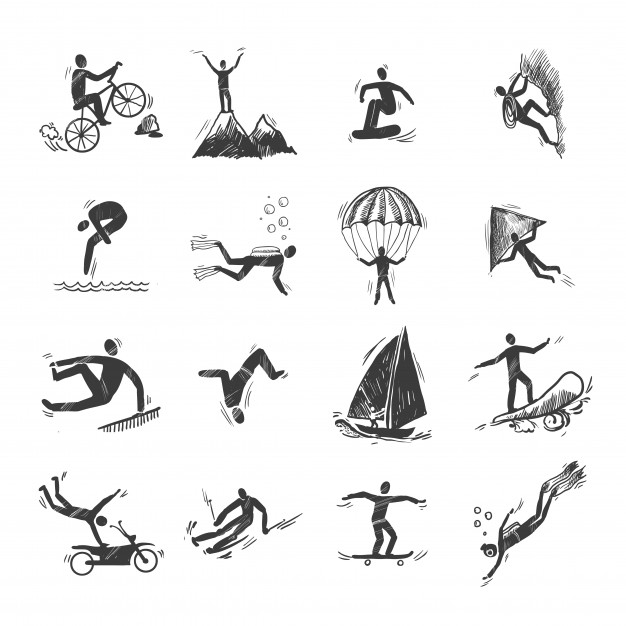 626x626 Extreme Sports Icons Sketch Of Diving Climbing Sailing Isolated - Climbing Sketch