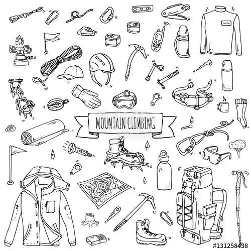 500x500 Hand Drawn Doodle Mountain Climbing Icons Set. Vector Illustration - Climbing Sketch
