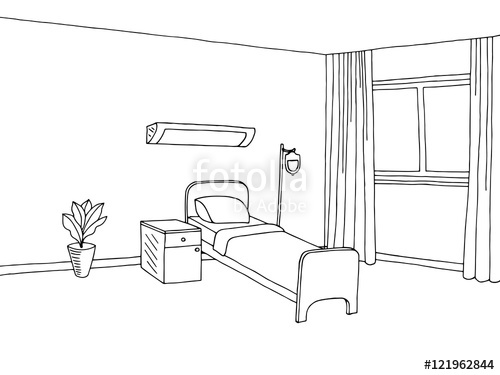 500x375 Hospital Ward Clinic Room Interior Graphic Art Black White Sketch - Clinic Sketch