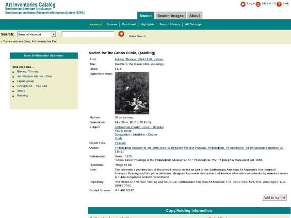 600x450 Resources Sketch For The Gross Clinic, (Painting) Smithsonian - Clinic Sketch