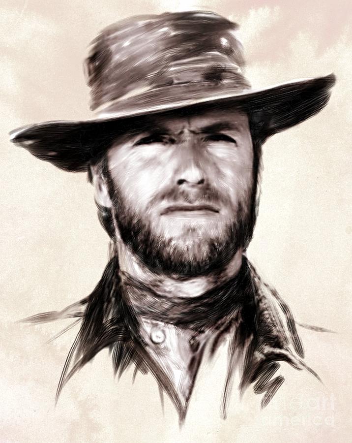 716x900 Clint Eastwood Portrait Painting By Wu Wei - Clint Eastwood Sketch